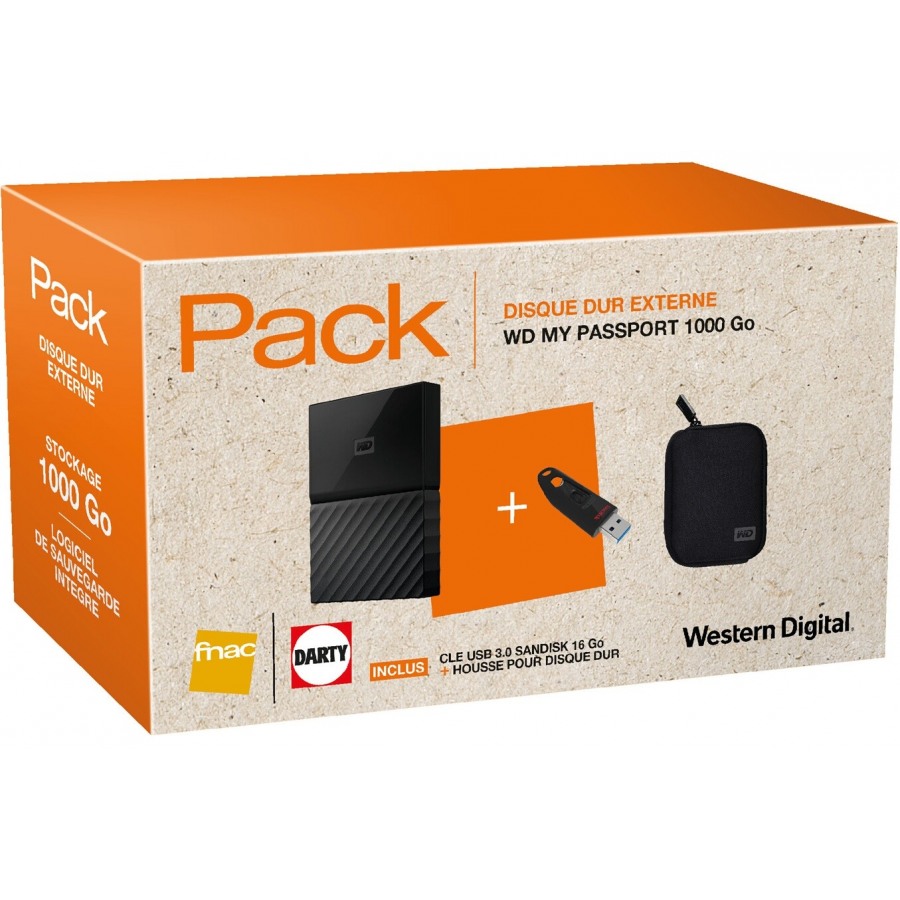 Un pack disque dur externe Western Digital 2 To + clé USB SanDisk 16 Go +  housse à 79,99€