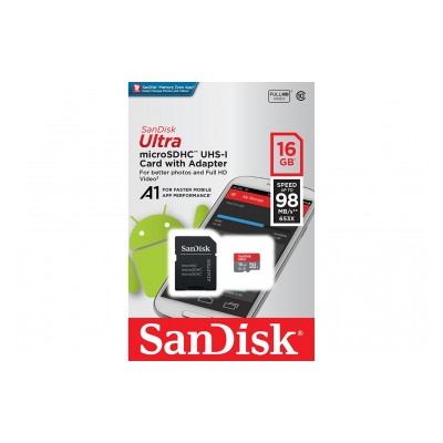 Sandisk SanDisk - Carte mémoire Ultra Android microSDHC 16GB + SD Adapter + Memory Zone App 98MB/s A1 Class 10 UHS-I