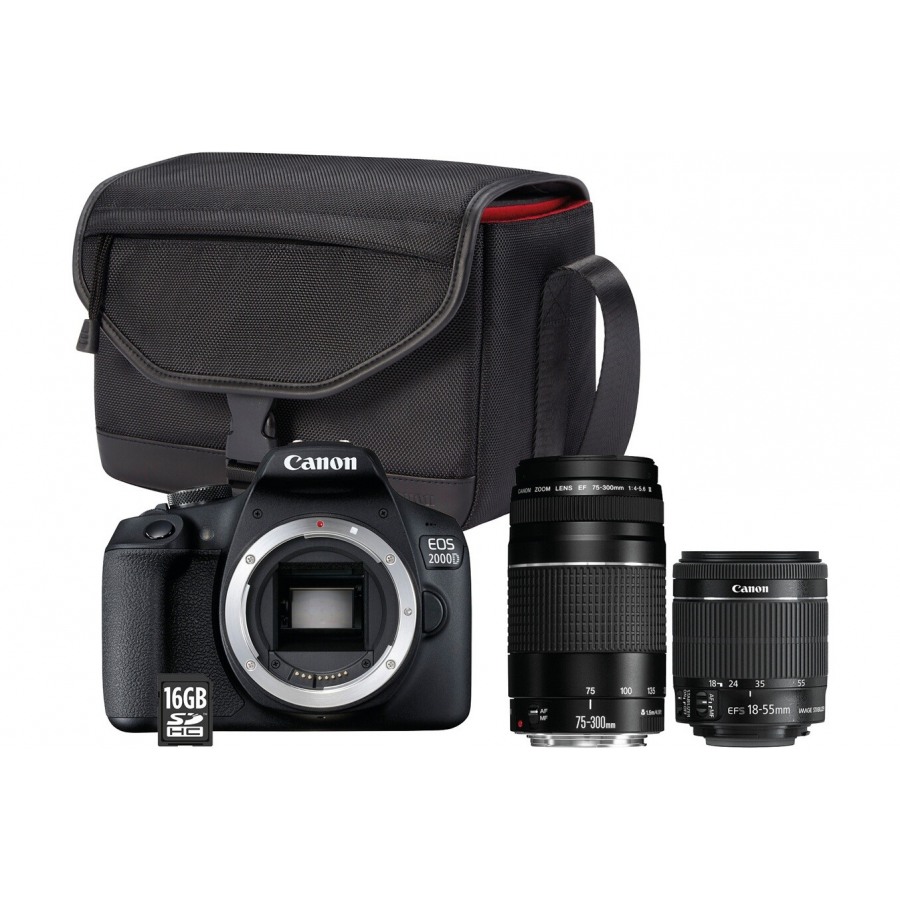 Canon EOS 2000D+EF-S 18-55 IS II+EF 75-300 f/4-5,6 III + Sac + Carte mémoire SD 16 Go n°1