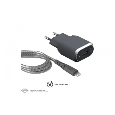 Force Power Chargeur maison 2.4A + Câble renforcé USB A/Lightning Gris