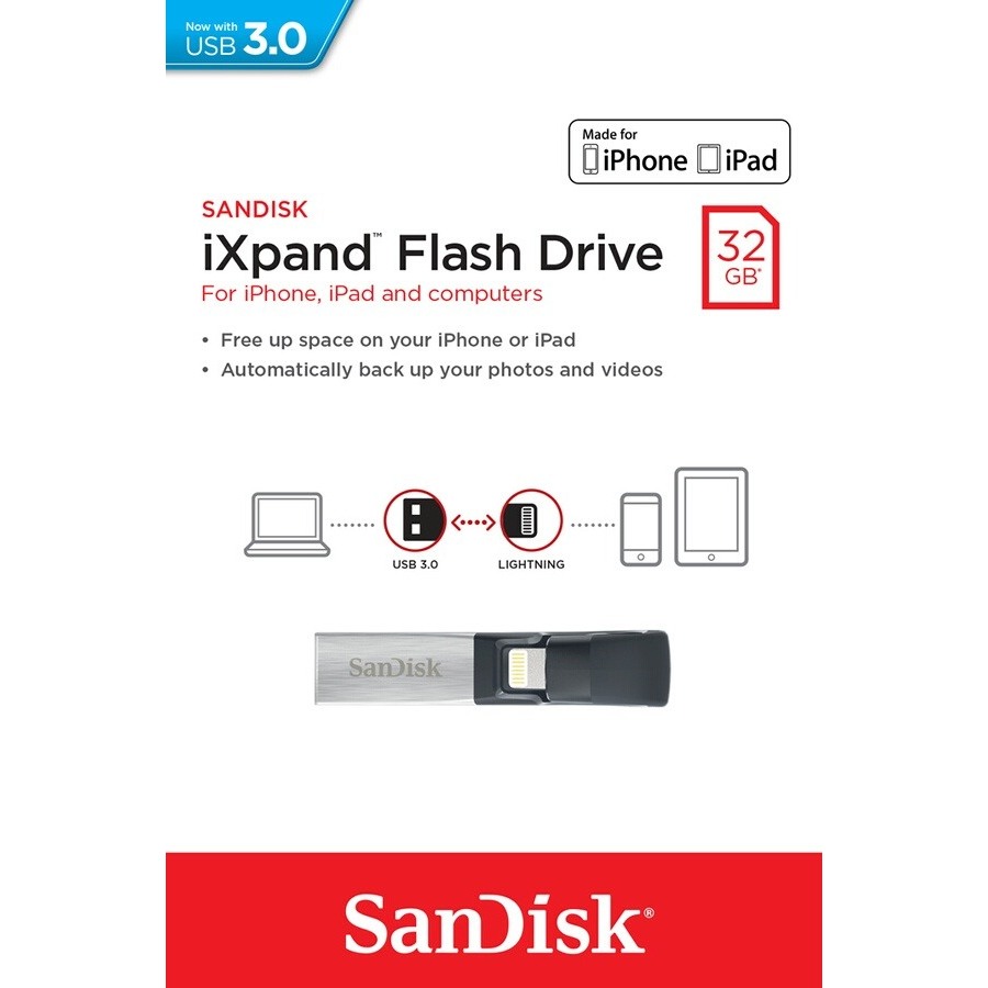 SANDISK - Clé USB 3.0 Ixpand Flash Drive - USB 3.0 / Lightning V2 (format  Apple) - 32 GB