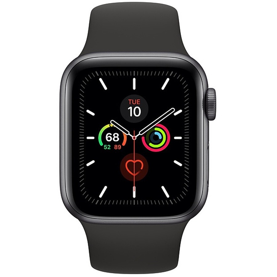 Apple Watch Series 5 GPS 40mm, Boitier Aluminium Gris Sidéral avec Bracelet Sport Noir n°1