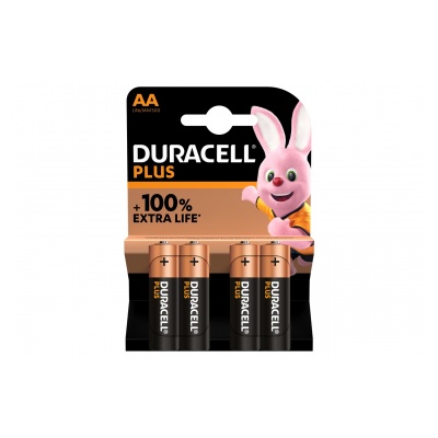 Duracell Pack de 4 piles alcalines AA Duracell Plus, 1,5V LR06