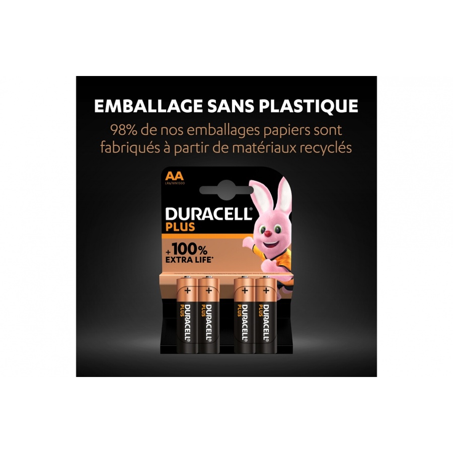 Duracell Pack de 4 piles alcalines AA Duracell Plus, 1,5V LR06 n°6