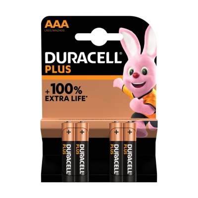 Duracell Pack de 4 piles alcalines AAA Duracell Plus, 1.5V LR03