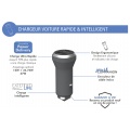 Force Power Chargeur allume cigare Power Delivery 2 USB A + C 37W Gris