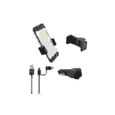 Tnb Pack chargeur allume-cigare 2 USB + câble USB-C et micro USB + support grille compact - noir