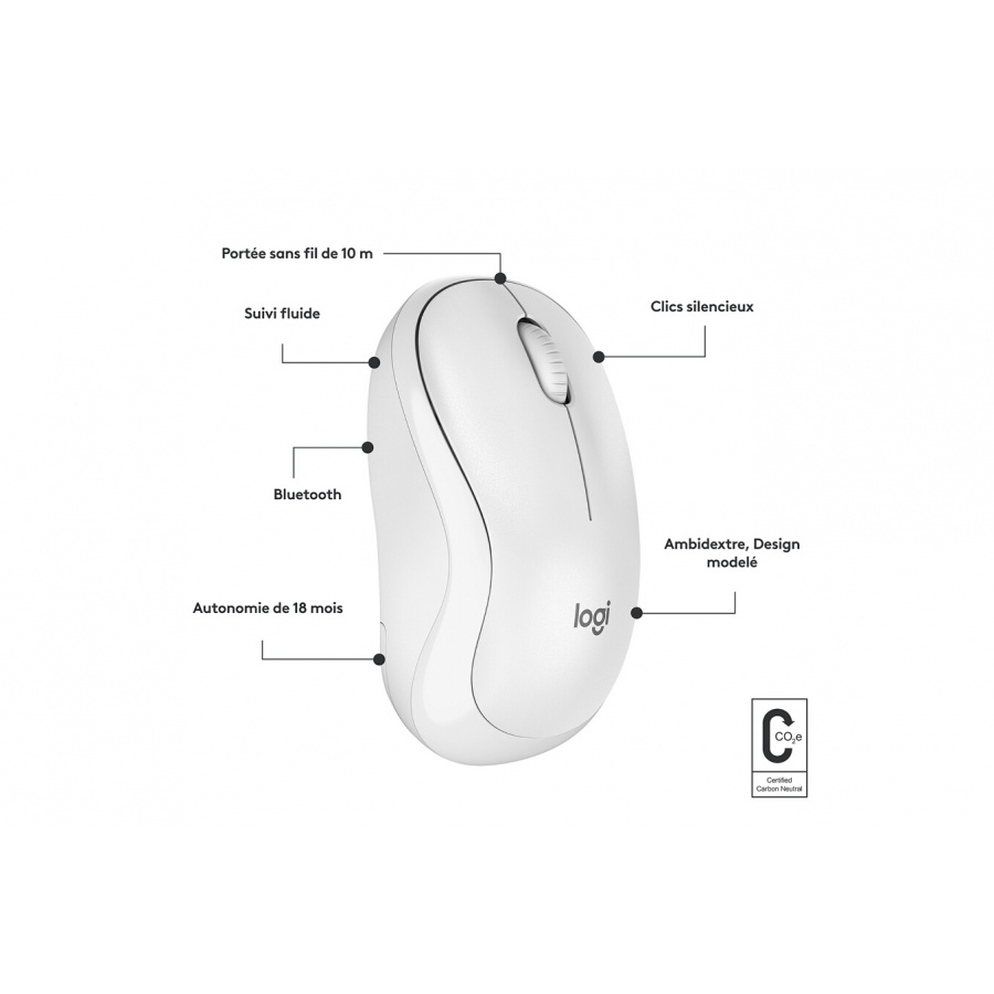 Logitech M240 Souris Bluetooth, Sans fil, Compacte, Portable, Suivi fluide - Blanc n°7