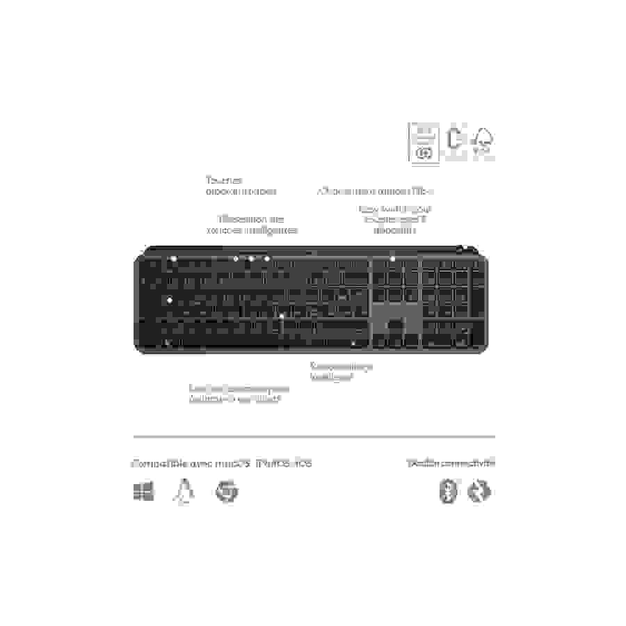 Logitech MX Keys S Clavier Sans Fil Rechargeable USB C, Silencieux, Plat, Retroeclaire - Graphite n°6