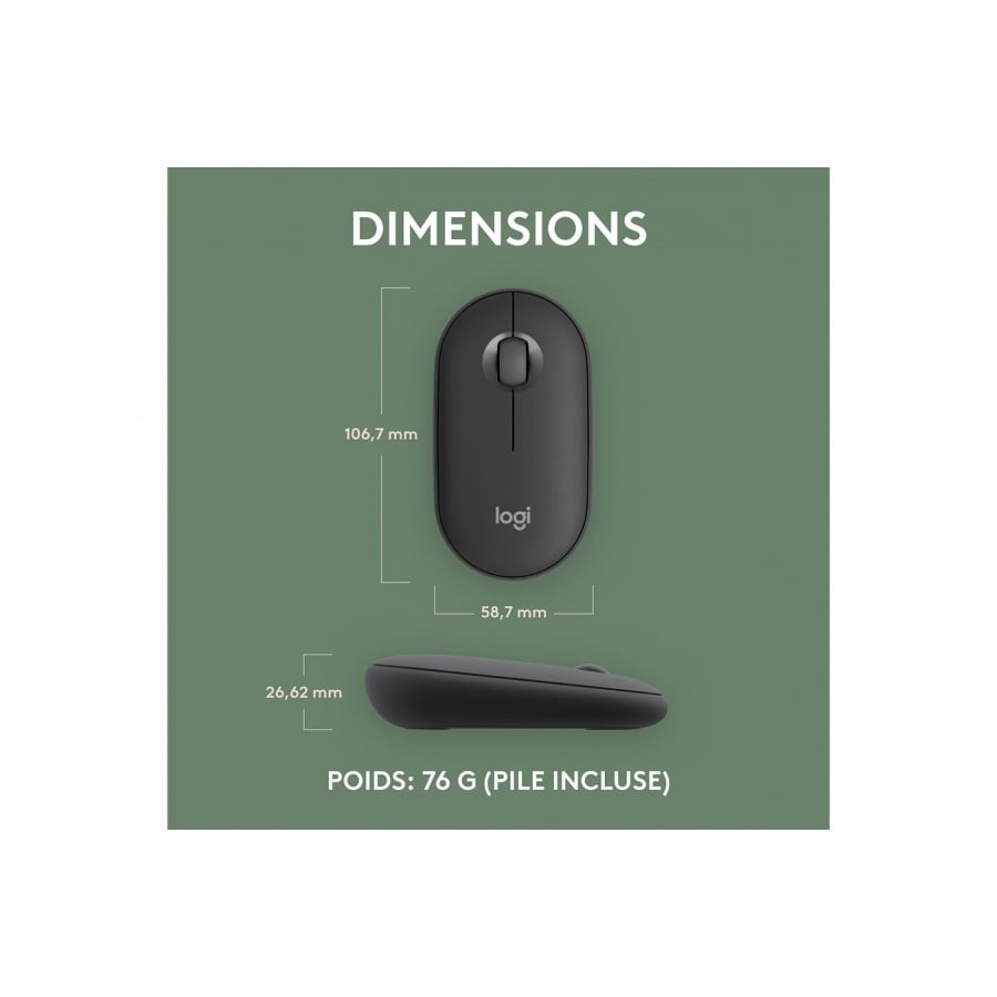 Logitech Pebble Mouse 2 M350s souris fine sans fil Bluetooth, portable, légère - Graphite n°8