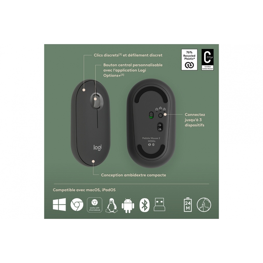 Logitech Pebble 2 Combo, clavier et souris sans fil, discrets et portables - Graphite n°7