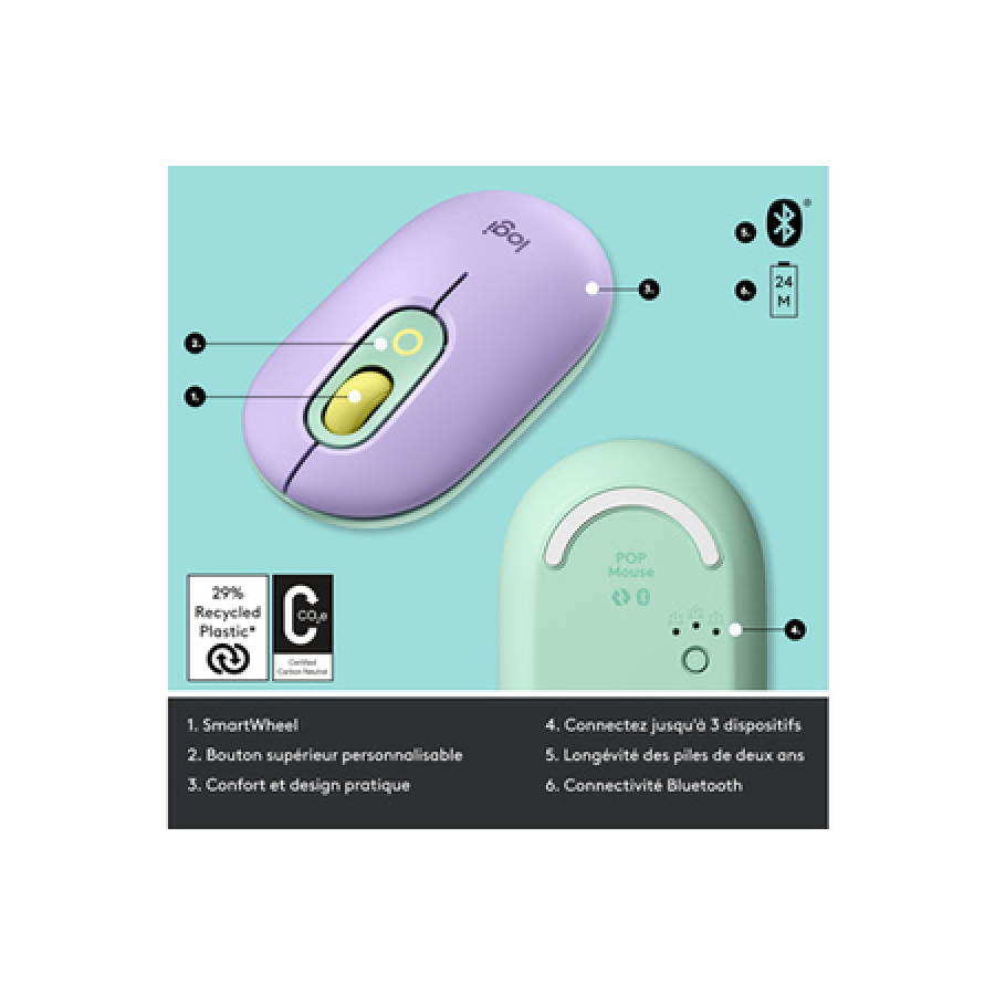 Logitech POP Mouse avec Emojis Personnalisables, Bluetooth, USB, Multidispositifs - Daydream n°5