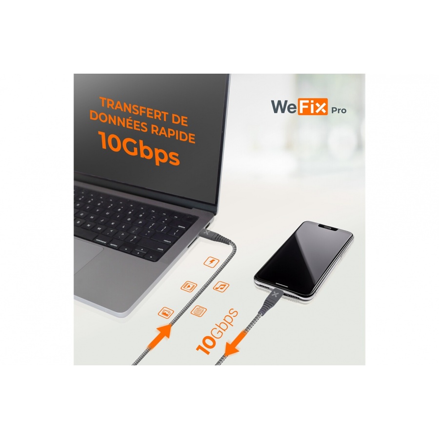 Wefix Pro CABLE RENFORCE USB-C / C  240W USB3 1 METRE n°3