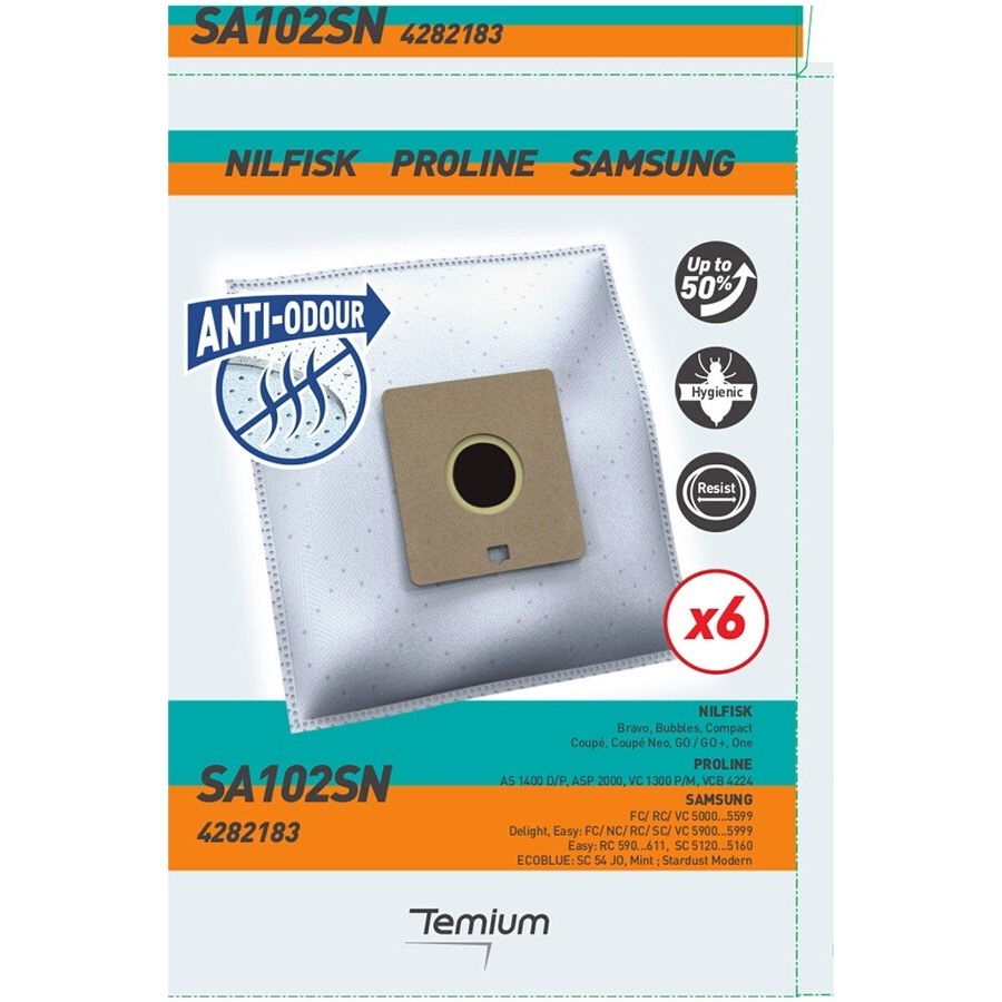 Sac aspirateur Temium SA102SN ANTI-ODEUR 6 SACS - DARTY Guyane