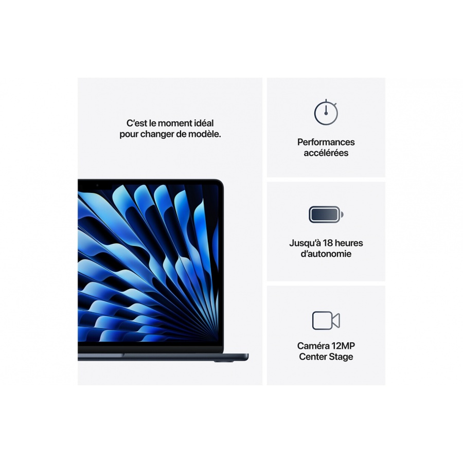 Apple Air 13'' 512 Go SSD 16 Go RAM Puce M4 CPU 10 cours GPU 10 cours Minuit n°10