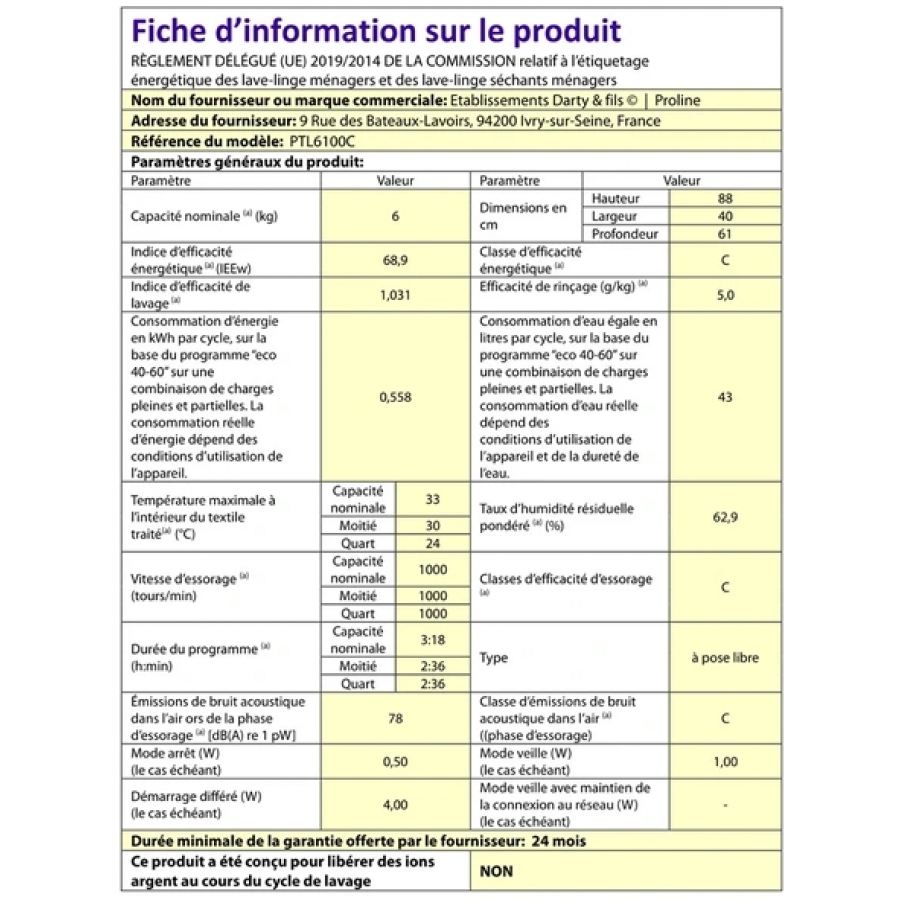 PROLINE PTL6100C n°7